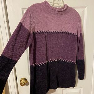Studio Works Purple and Black Colorblock Turtleneck Sweater